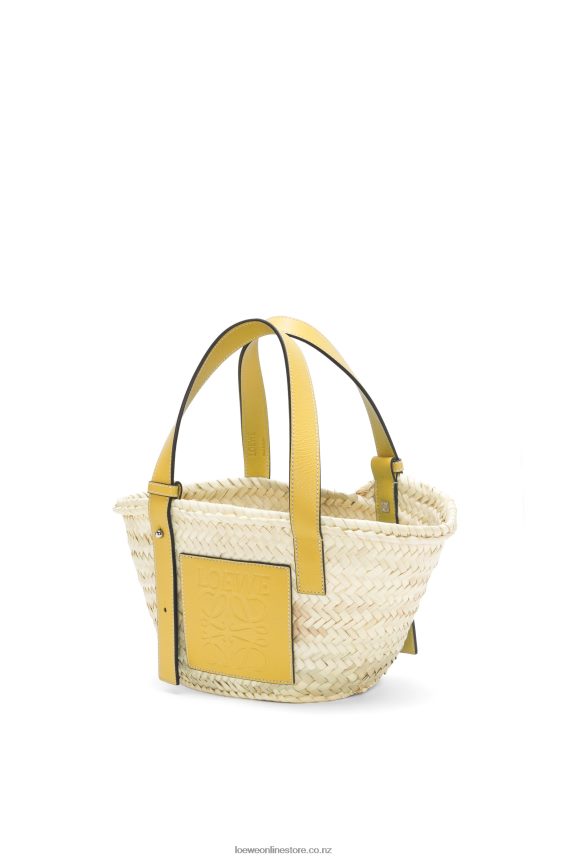 Loewe Women Small Basket bag in palm leaf and calfskin Dark Yellow LH60R50