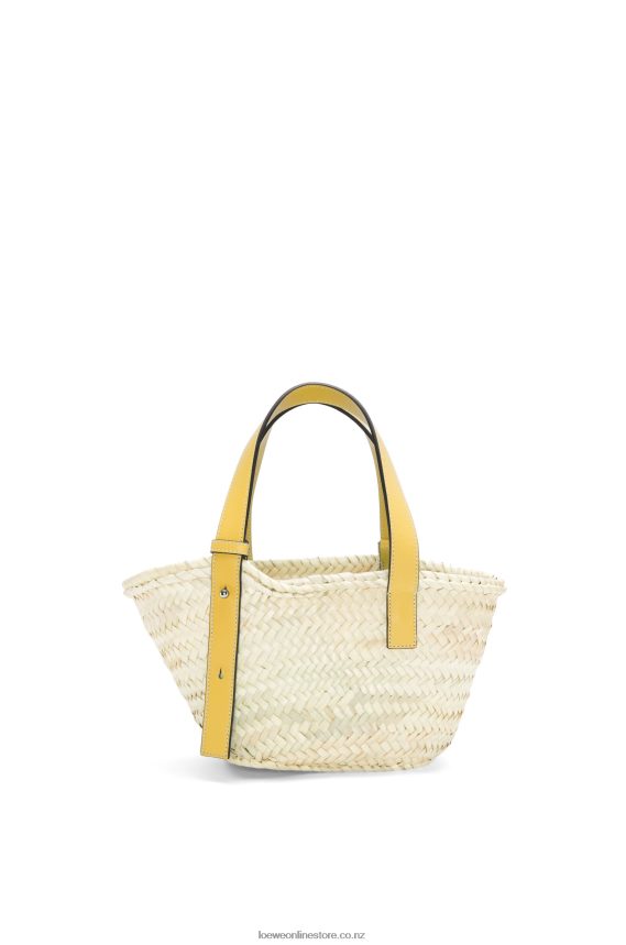Loewe Women Small Basket bag in palm leaf and calfskin Dark Yellow LH60R50