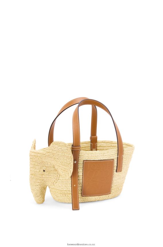 Loewe Women Small Elephant Basket bag in raffia and calfskin Natural/Tan LH60R79