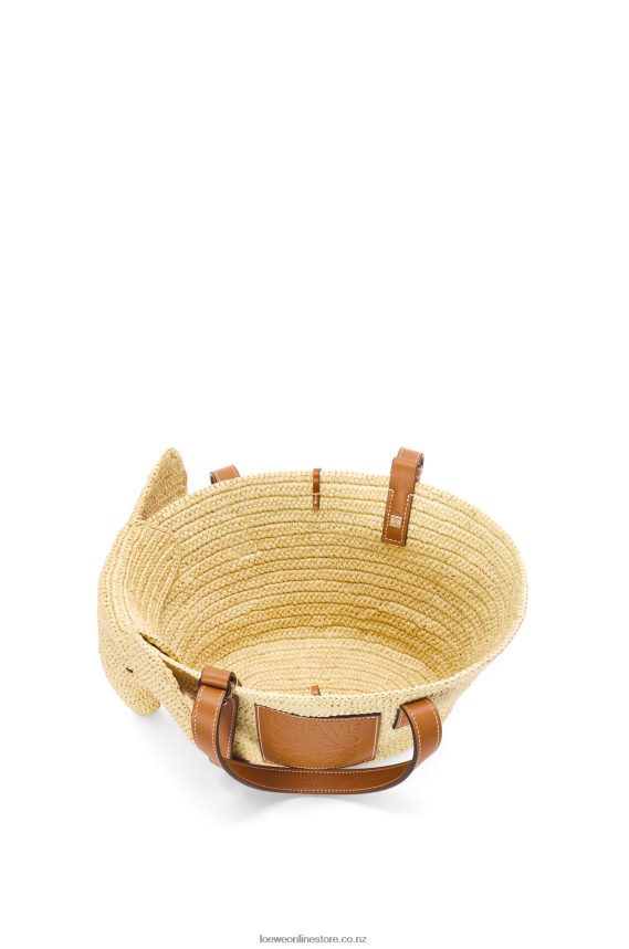Loewe Women Small Elephant Basket bag in raffia and calfskin Natural/Tan LH60R79