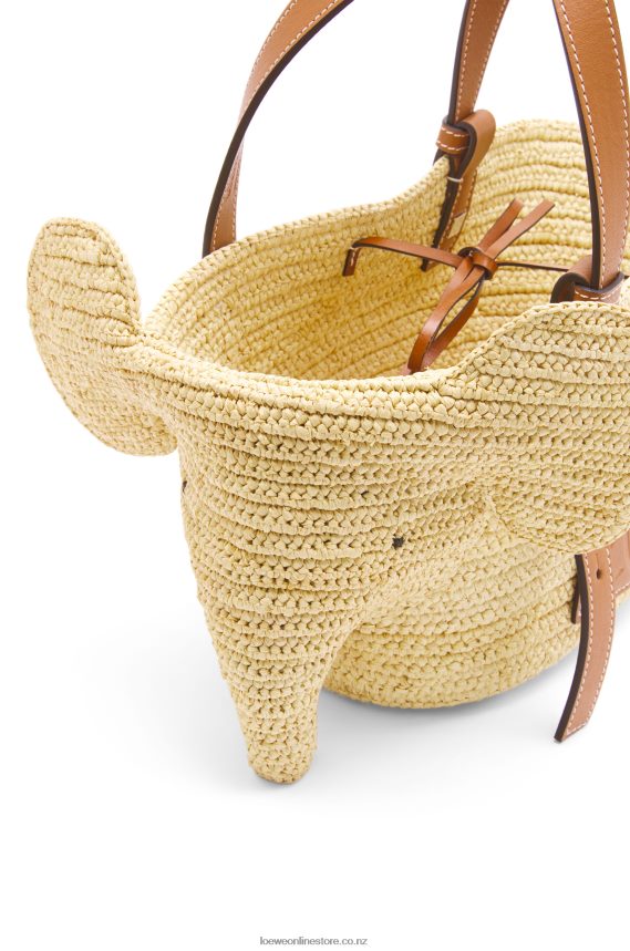 Loewe Women Small Elephant Basket bag in raffia and calfskin Natural/Tan LH60R79
