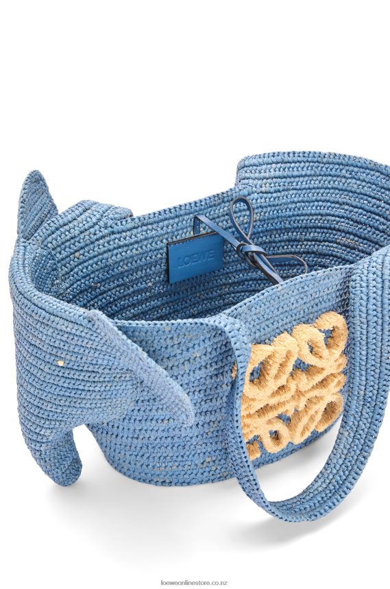 Loewe Women Small Elephant basket bag in raffia Denim Blue LH60R77