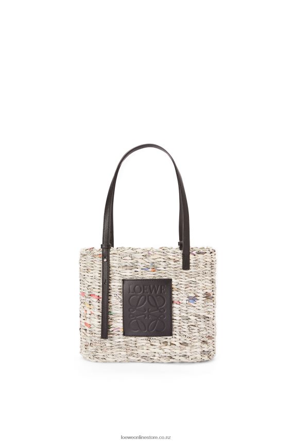 Loewe Women Small Newspaper Square Basket bag in paper and calfskin Black/Multicolor LH60R100
