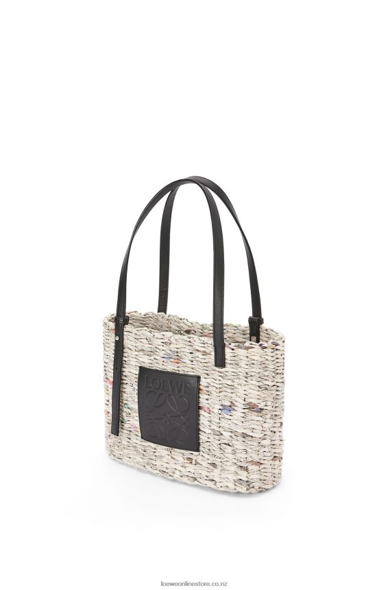 Loewe Women Small Newspaper Square Basket bag in paper and calfskin Black/Multicolor LH60R100
