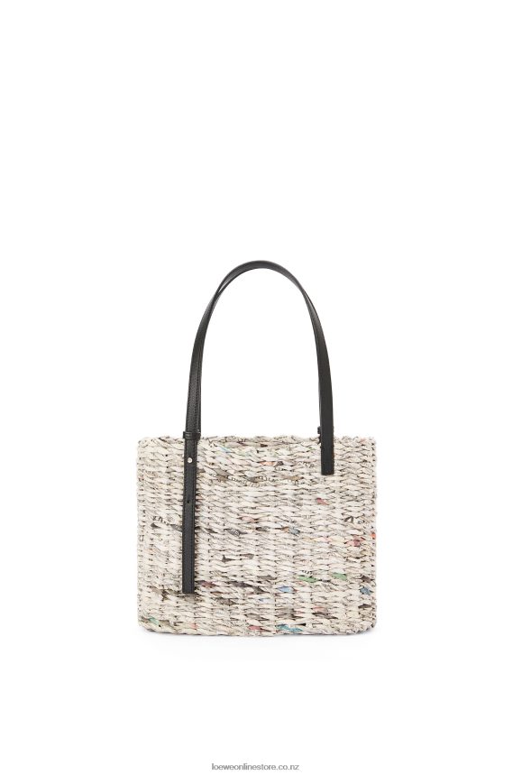 Loewe Women Small Newspaper Square Basket bag in paper and calfskin Black/Multicolor LH60R100