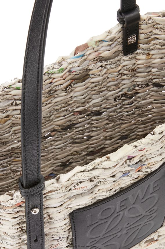 Loewe Women Small Newspaper Square Basket bag in paper and calfskin Black/Multicolor LH60R100