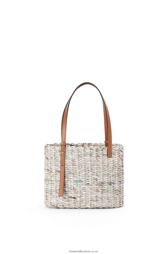 Loewe Women Small Newspaper Square Basket bag in paper and calfskin Tan/Multicolor LH60R101