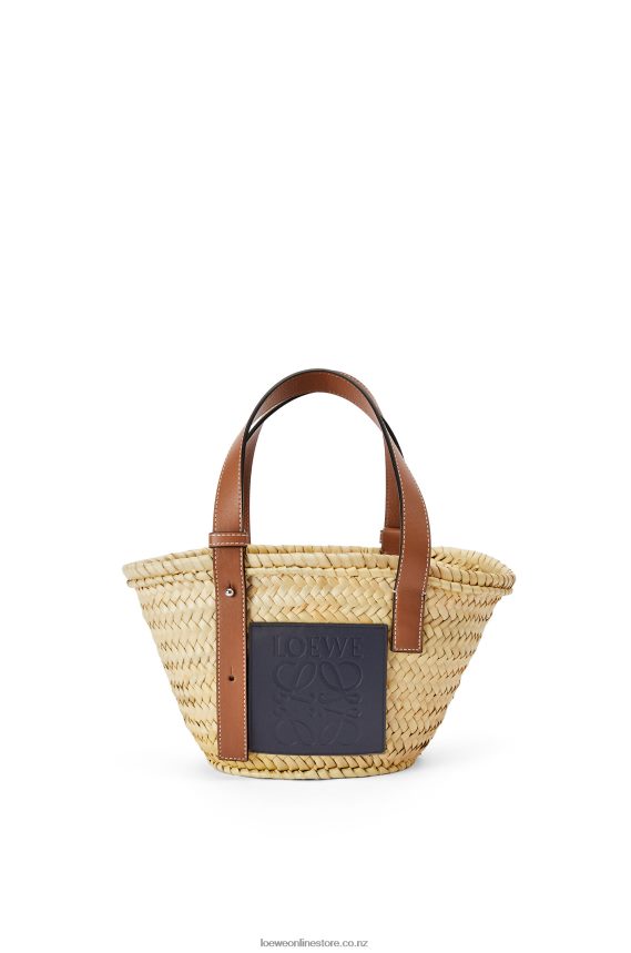 Loewe Women Small basket bag in palm leaf and calfskin Natural/Ocean LH60R81