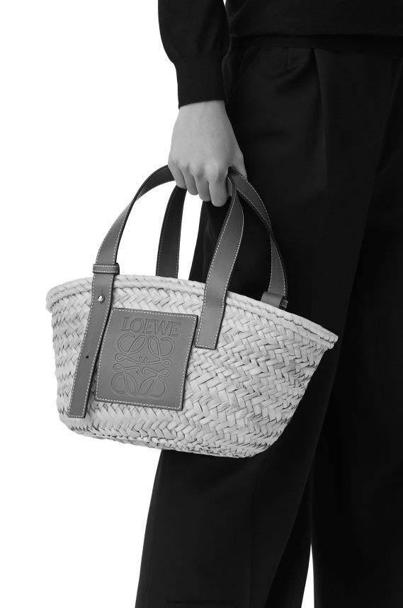 Loewe Women Small basket bag in palm leaf and calfskin Natural/Ocean LH60R81