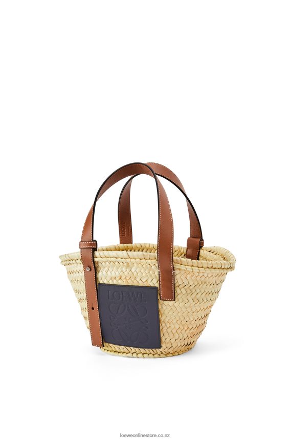 Loewe Women Small basket bag in palm leaf and calfskin Natural/Ocean LH60R81