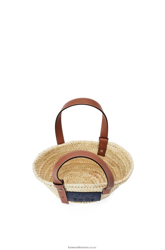 Loewe Women Small basket bag in palm leaf and calfskin Natural/Ocean LH60R81