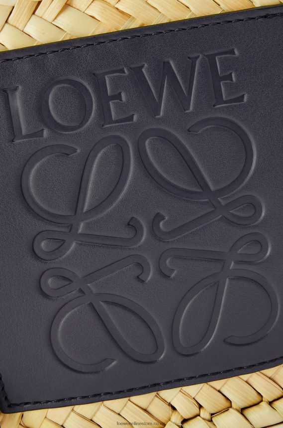 Loewe Women Small basket bag in palm leaf and calfskin Natural/Ocean LH60R81