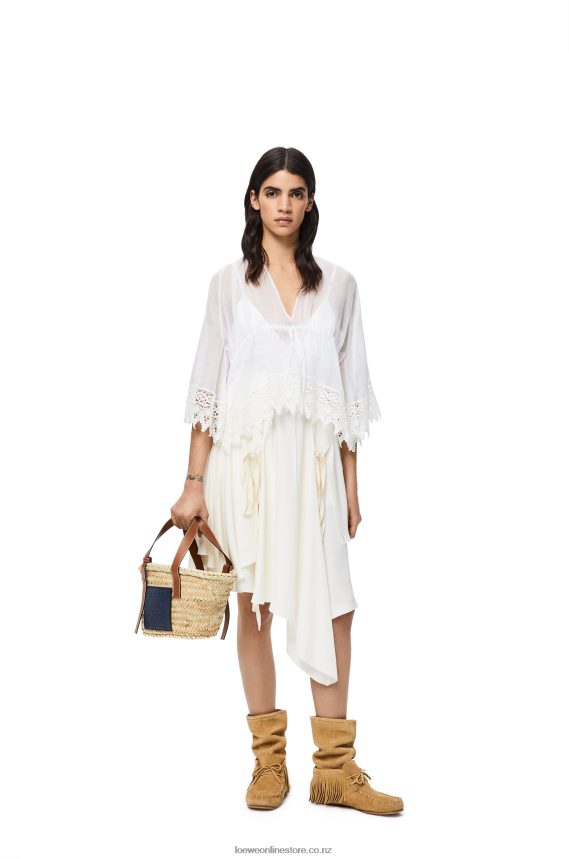 Loewe Women Small basket bag in palm leaf and calfskin Natural/Ocean LH60R81