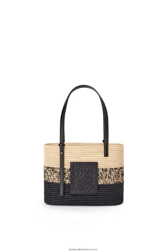 Loewe Women Square Basket bag in degrade raffia and calfskin Natural/Black LH60R99