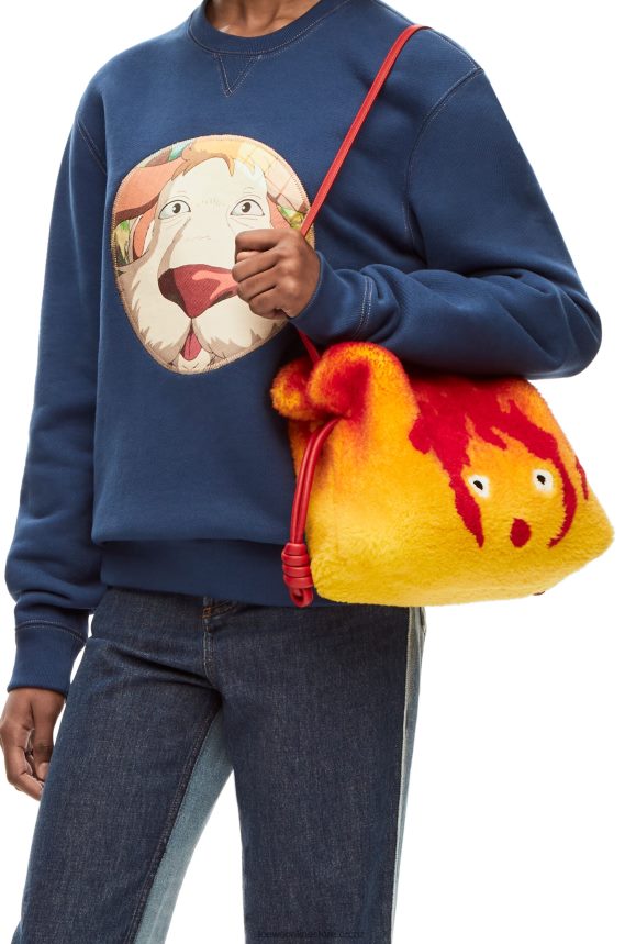 Loewe Women Calcifer Flamenco clutch in shearling Red LH60R443