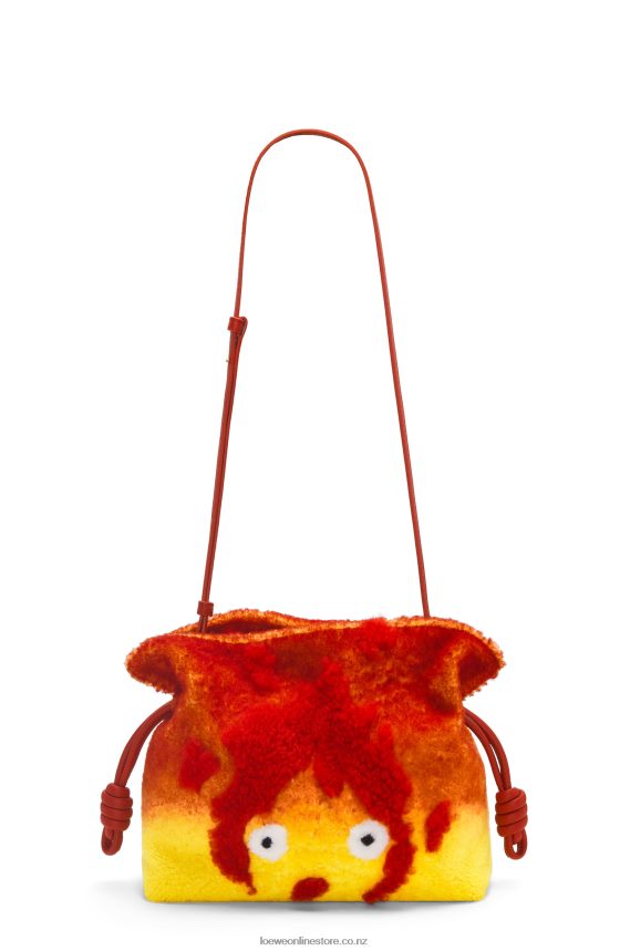 Loewe Women Calcifer Flamenco clutch in shearling Red LH60R443