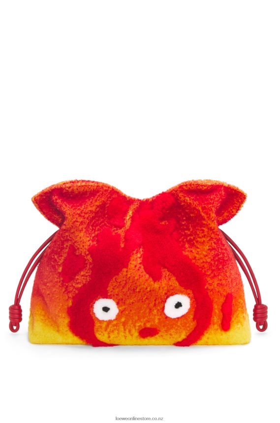 Loewe Women Calcifer XL Flamenco clutch in shearling Red LH60R444