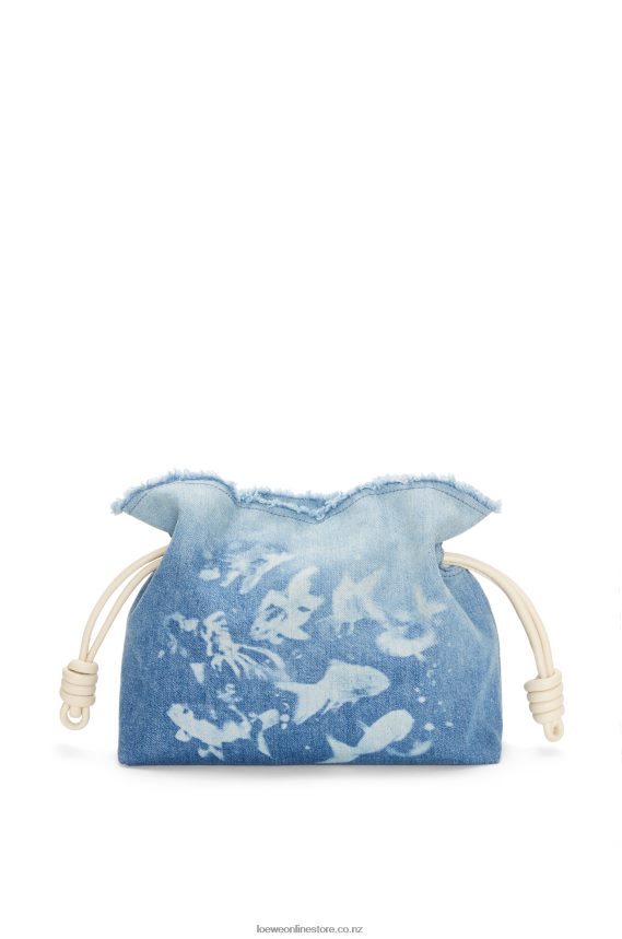 Loewe Women Flamenco clutch in denim Light Blue/Ivory LH60R534