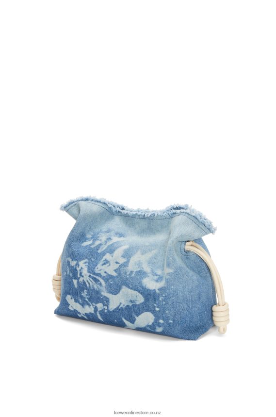 Loewe Women Flamenco clutch in denim Light Blue/Ivory LH60R534