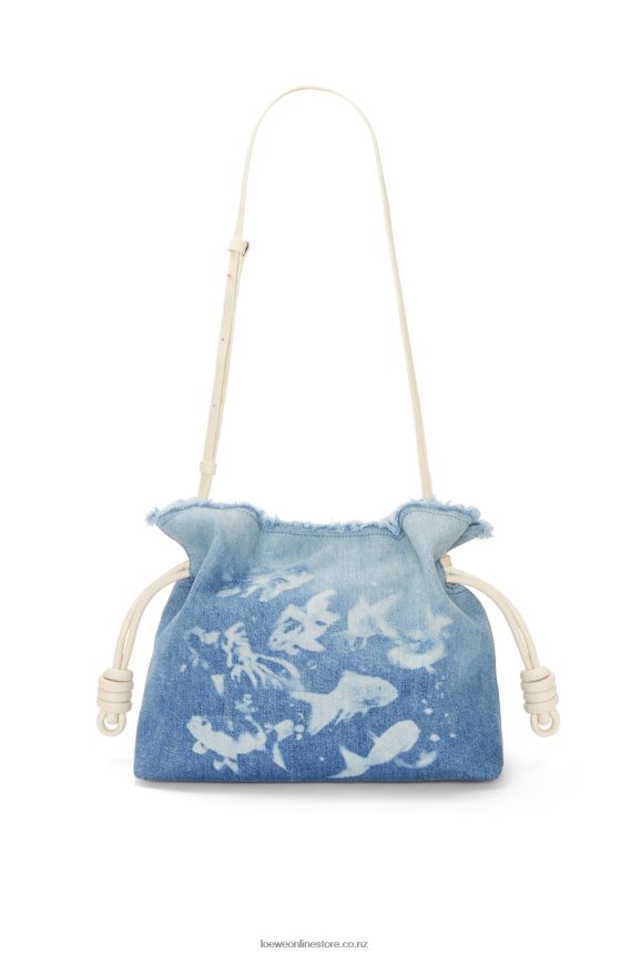 Loewe Women Flamenco clutch in denim Light Blue/Ivory LH60R534