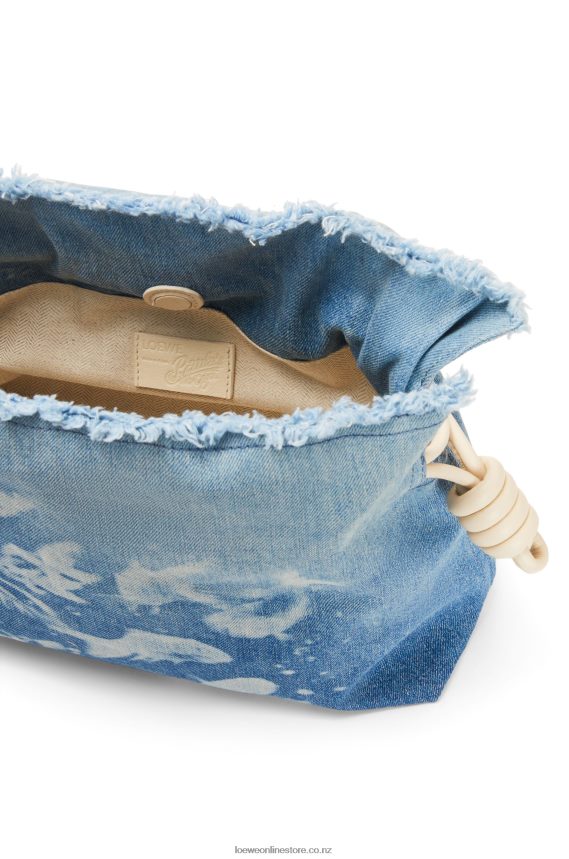 Loewe Women Flamenco clutch in denim Light Blue/Ivory LH60R534