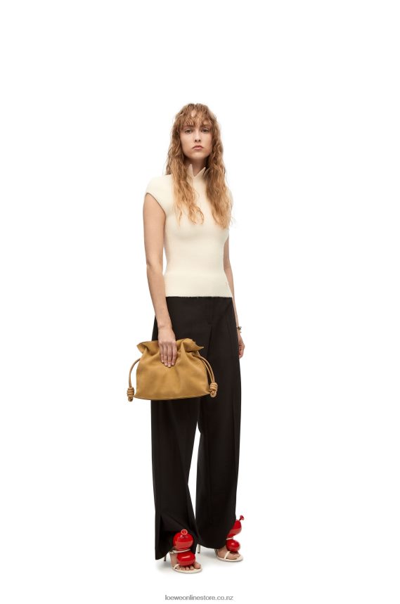 Loewe Women Flamenco clutch in nubuck Desert LH60R528