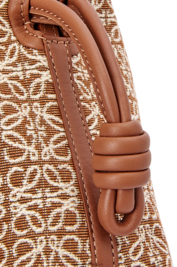 Loewe Women Mini Flamenco clutch in Anagram jacquard and calfskin Tan/Pecan LH60R310