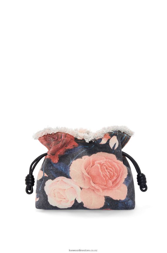 Loewe Women Roses Flamenco clutch in denim Black LH60R389