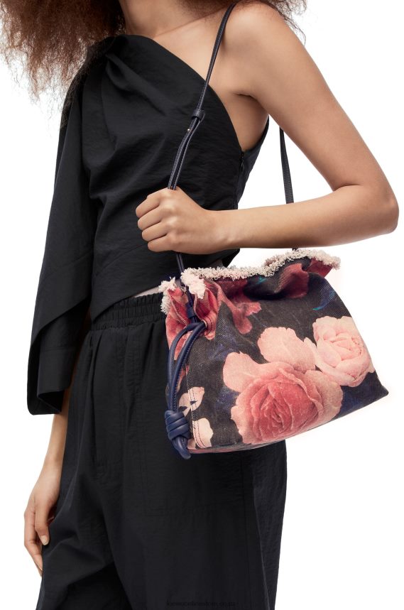Loewe Women Roses Flamenco clutch in denim Black LH60R389