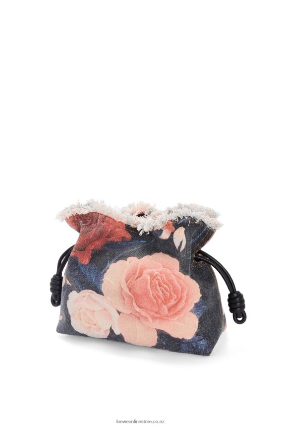 Loewe Women Roses Flamenco clutch in denim Black LH60R389