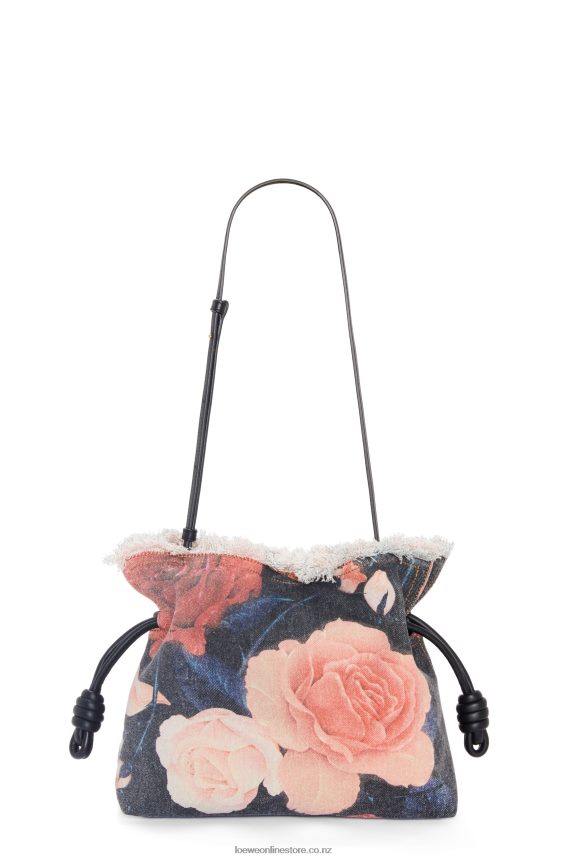 Loewe Women Roses Flamenco clutch in denim Black LH60R389