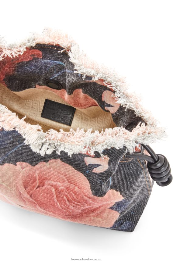 Loewe Women Roses Flamenco clutch in denim Black LH60R389