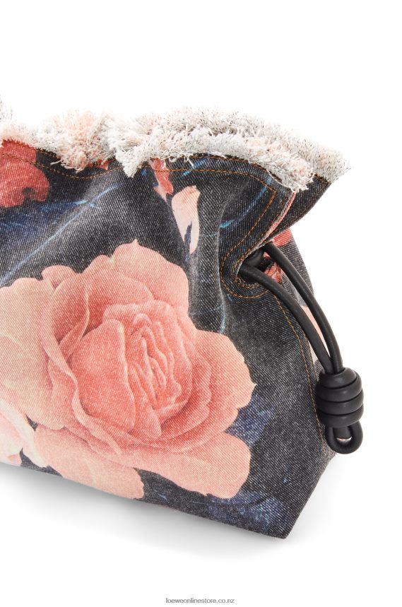 Loewe Women Roses Flamenco clutch in denim Black LH60R389