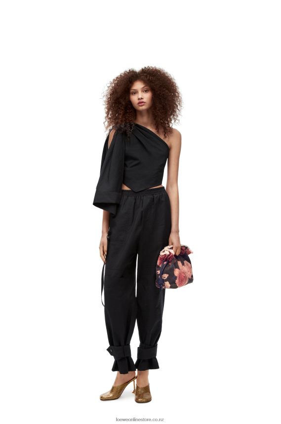 Loewe Women Roses Flamenco clutch in denim Black LH60R389