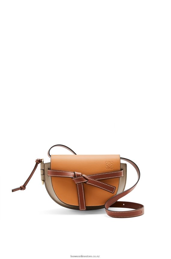 Loewe Women Mini Gate Dual bag in soft calfskin Amber/Light Grey/Rust Colour LH60R238