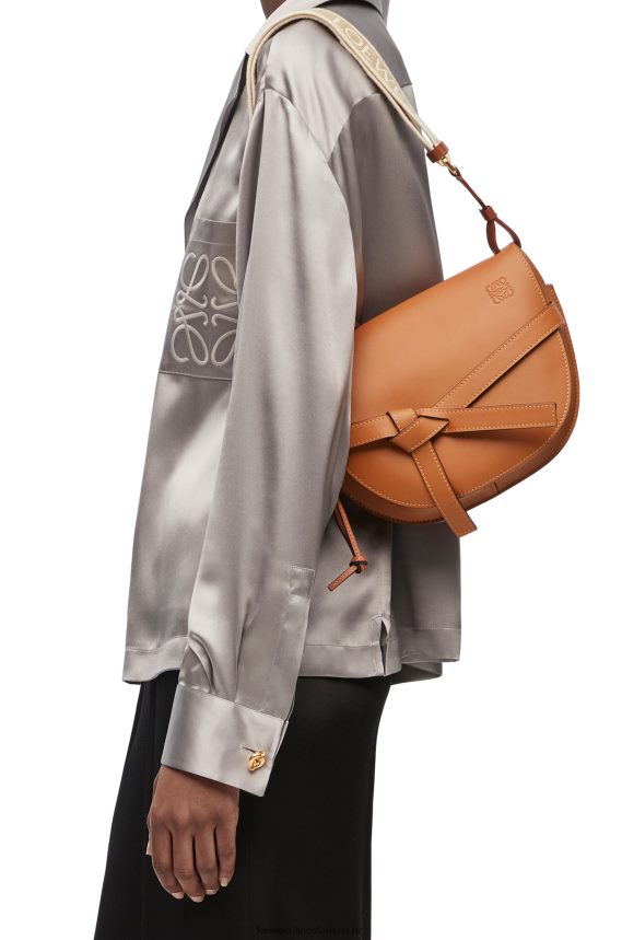 Loewe Women Small Gate bag in soft calfskin and jacquard Tan LH60R254