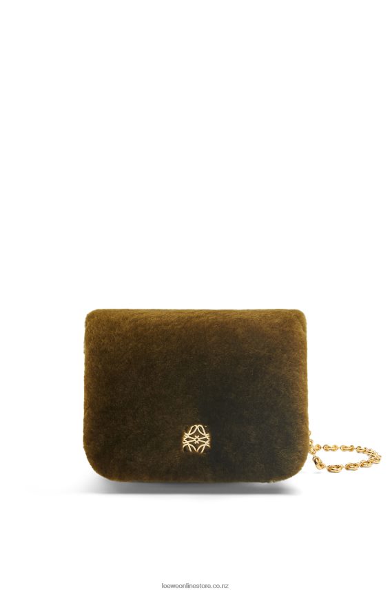 Loewe Women Puffer Goya bag in shearling Khaki Green LH60R468