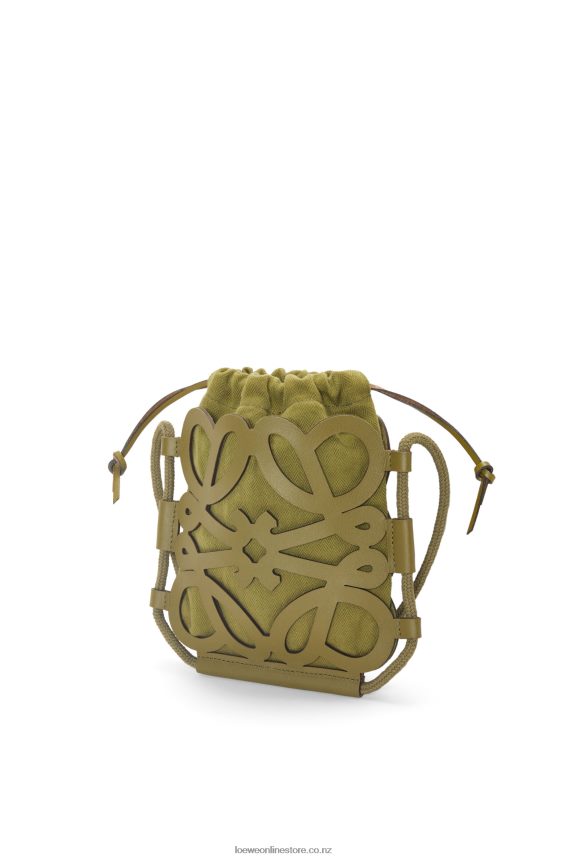 Loewe Women Anagram cut-out crossbody in classic calfskin and canvas Olive LH60R226