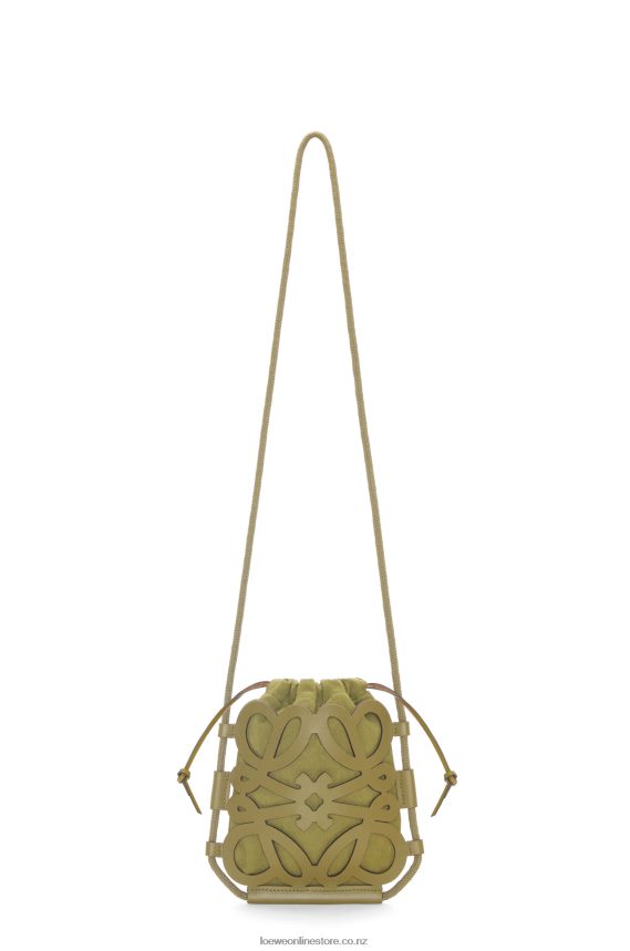 Loewe Women Anagram cut-out crossbody in classic calfskin and canvas Olive LH60R226