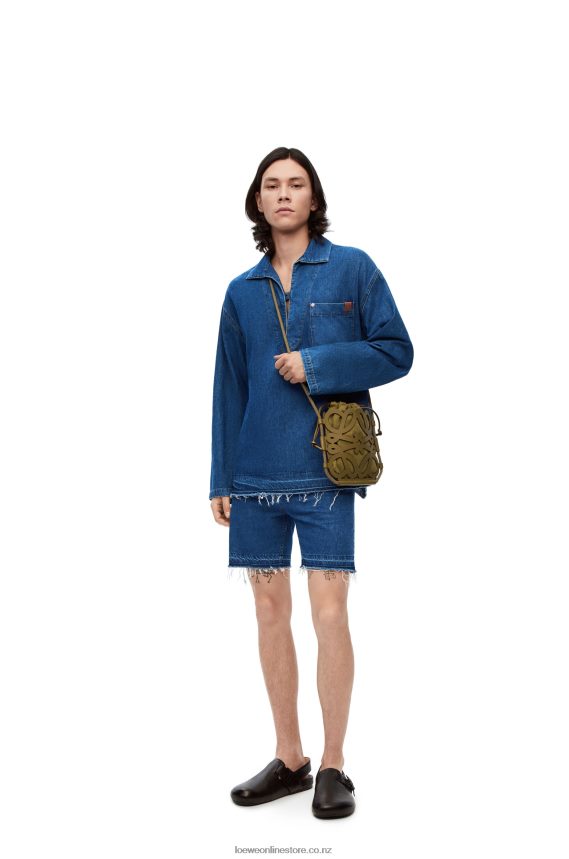 Loewe Women Anagram cut-out crossbody in classic calfskin and canvas Olive LH60R226