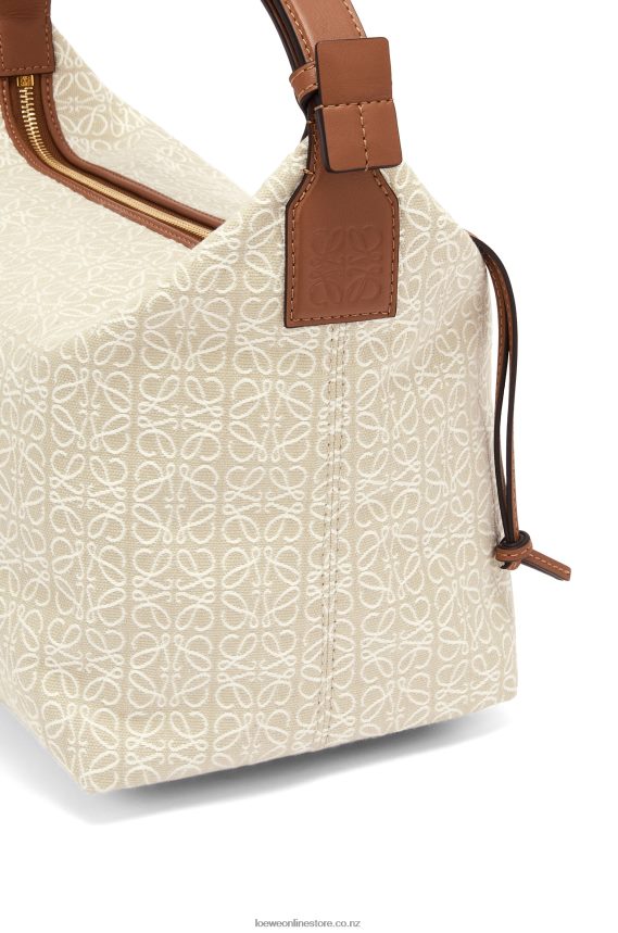 Loewe Women Cubi bag in Anagram jacquard and calfskin Ecru/Tan LH60R464