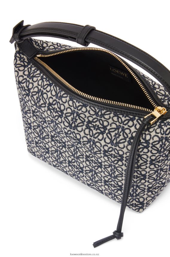 Loewe Women Small Cubi bag in Anagram jacquard and calfskin Navy/Black LH60R518