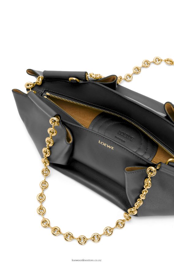 Loewe Women Small Paseo bag in shiny nappa calfskin with chain Black LH60R402