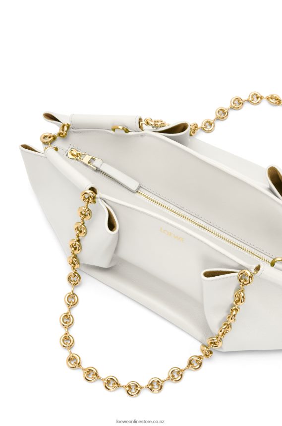 Loewe Women Small Paseo bag in shiny nappa calfskin with chain Soft White LH60R404