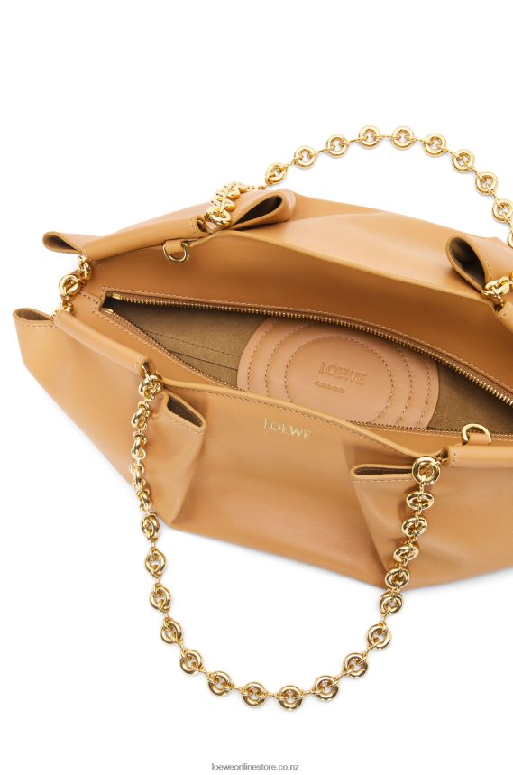 Loewe Women Small Paseo bag in shiny nappa calfskin with chain Warm Desert LH60R421