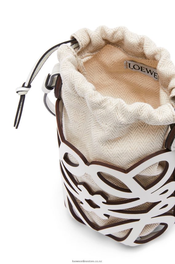 Loewe Women Anagram cut-out pocket in classic calfskin and canvas White/Ecru LH60R558