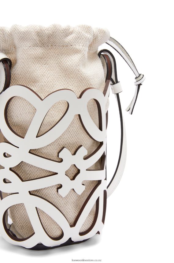 Loewe Women Anagram cut-out pocket in classic calfskin and canvas White/Ecru LH60R558
