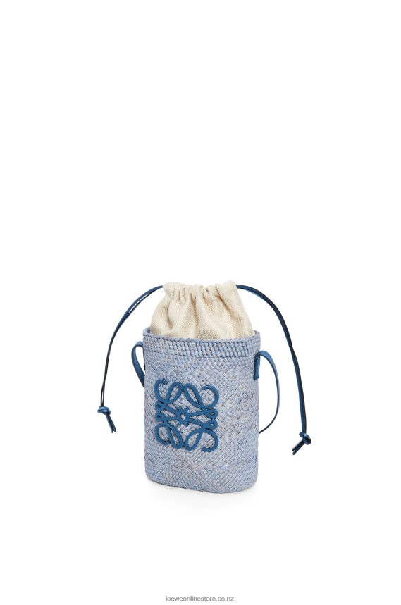 Loewe Women Square pocket in iraca palm and calfskin Denim Blue LH60R318