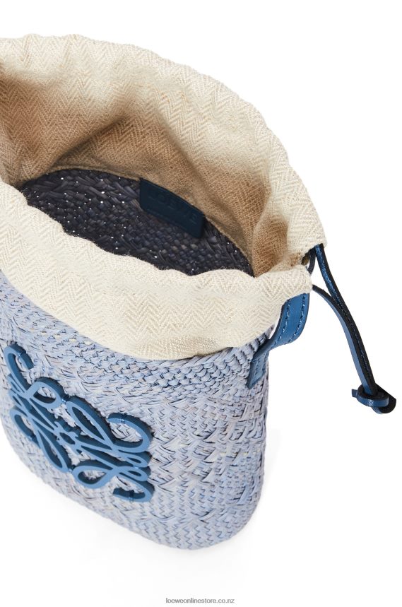 Loewe Women Square pocket in iraca palm and calfskin Denim Blue LH60R318