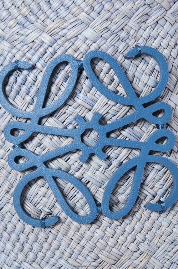 Loewe Women Square pocket in iraca palm and calfskin Denim Blue LH60R318